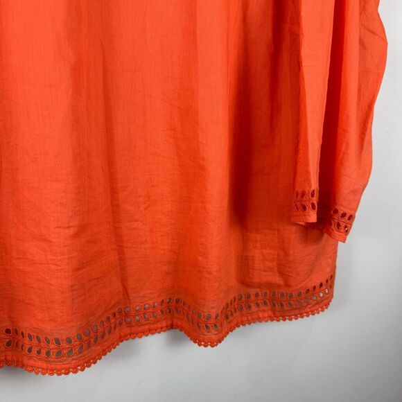 Talbots Top Womens 2X Orange Floral Eyelet 3/4 Sleeve Blouse Mature Cottage Work - Picture 4 of 9